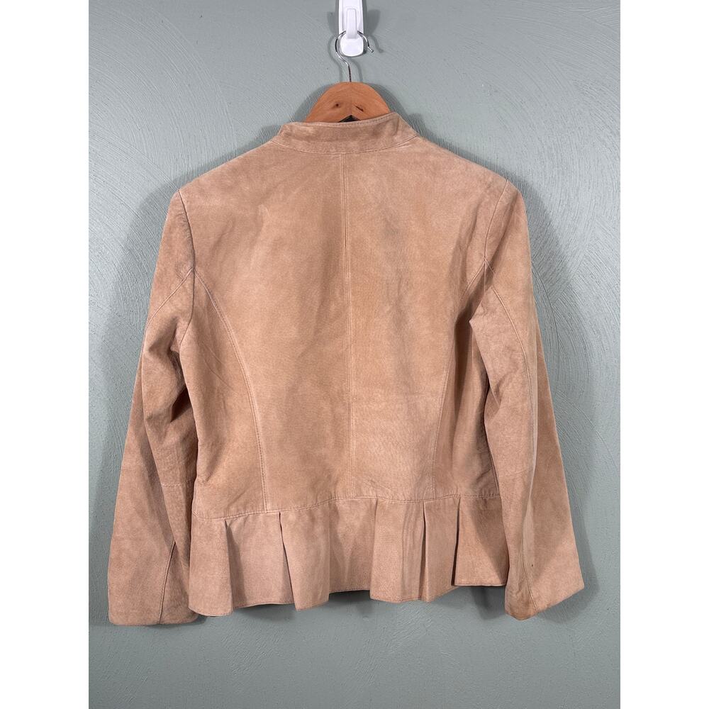 Women's Taupe Suede Ruffle Front Blazer - Picture 10 of 11